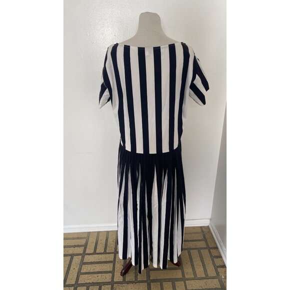 Norma Kamali Vintage 1980s 80s Pleated Stripe Dress Black White - Picture 7 of 10